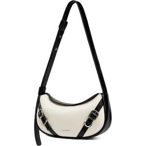 Women Cream White Soft Leather and polyester  Hobo Bag with Adjustable Strap